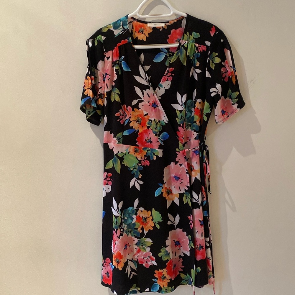 Ripe Black Floral Mini Dress with Pink, Orange & Green Accents